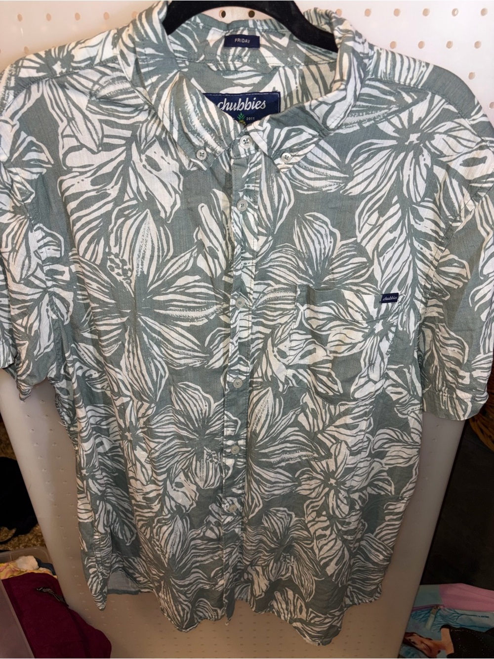 chubbies Sage Green and White Floral Button-Down Shirt